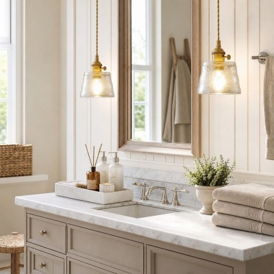 Seraphel Vintage 1-Light Glass Brass Pendant Light