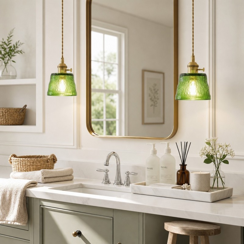 Seraphel Vintage 1-Light Glass Brass Pendant Light