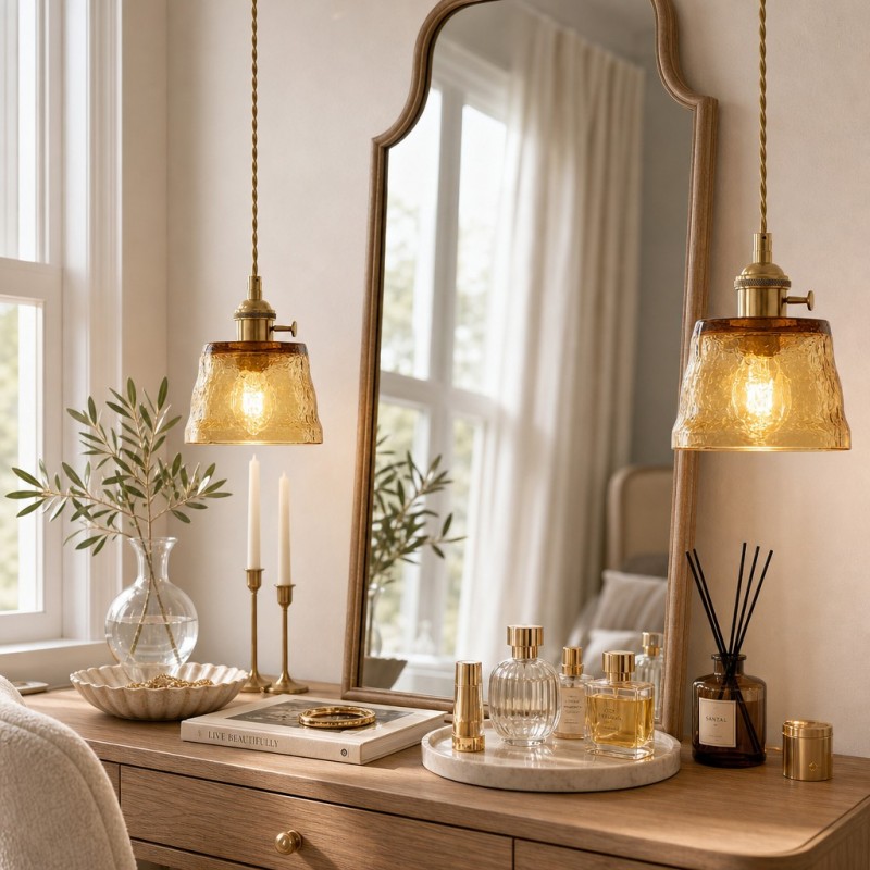 Seraphel Vintage 1-Light Glass Brass Pendant Light