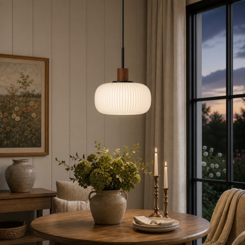 Aetheryn Nordic Ribbed Glass Pendant Lamp
