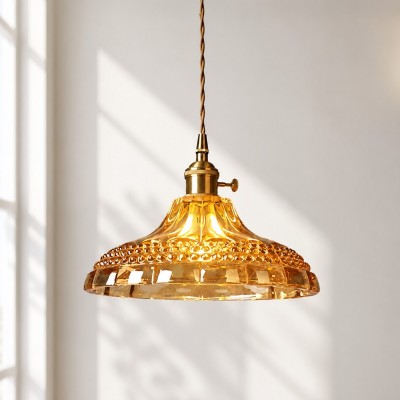 Olyx Amber Textured Glass Pot Lid Pendant Light