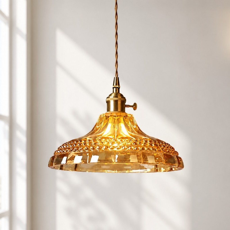 Olyx Amber Textured Glass Pot Lid Pendant Light