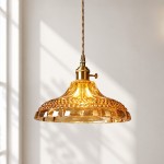 Olyx Amber Textured Glass Pot Lid Pendant Light
