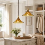 Vythar Retro Brass Cone Amber Glass Pendant Light