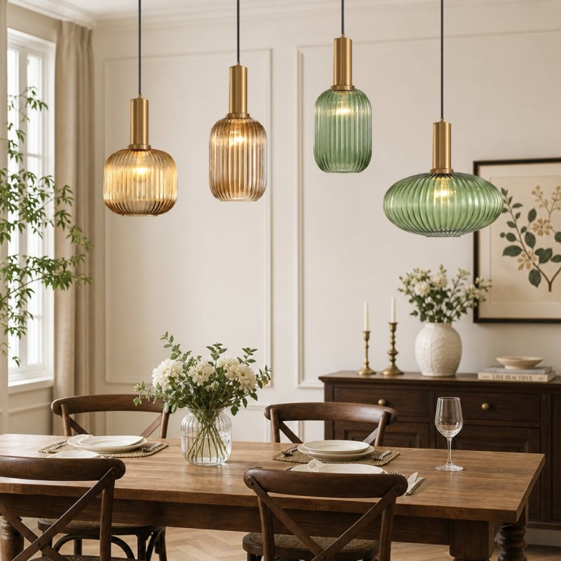 Zarek Lantern Shape Vertical Striped Stained Glass Pendant Light