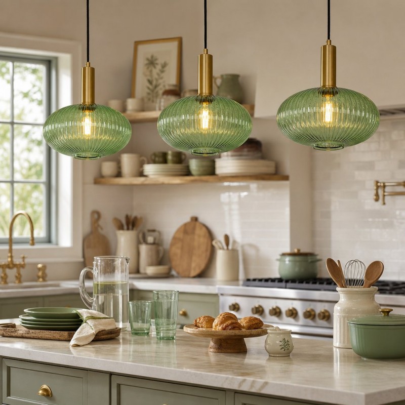 Zarek Lantern Shape Vertical Striped Stained Glass Pendant Light