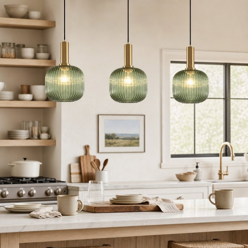 Zarek Lantern Shape Vertical Striped Stained Glass Pendant Light
