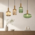 Zarek Lantern Shape Vertical Striped Stained Glass Pendant Light