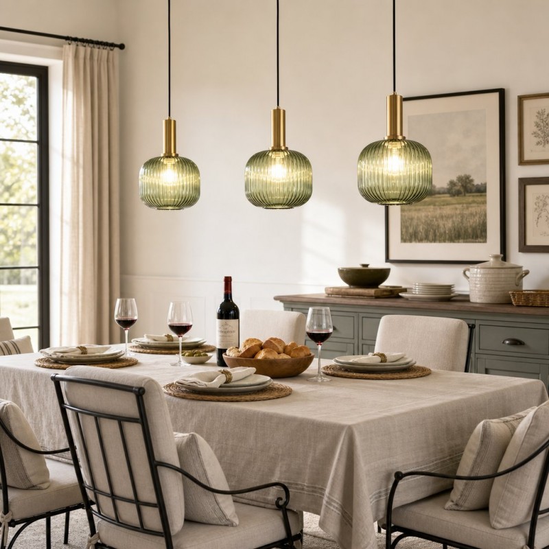 Zarek Lantern Shape Vertical Striped Stained Glass Pendant Light