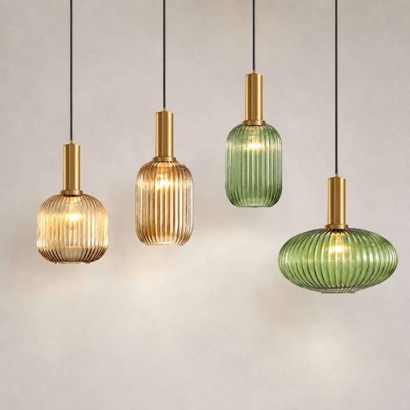 Zarek Lantern Shape Vertical Striped Stained Glass Pendant Light