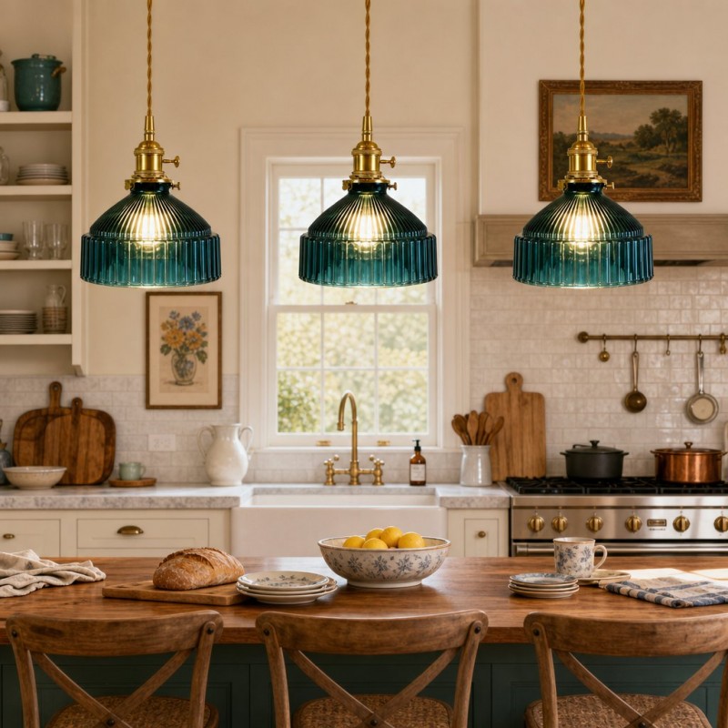 Zyrion Retro Ribbed Clear Glass Pendant Light