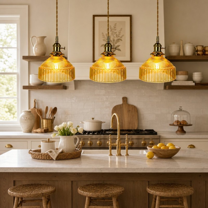 Zyrion Retro Ribbed Clear Glass Pendant Light