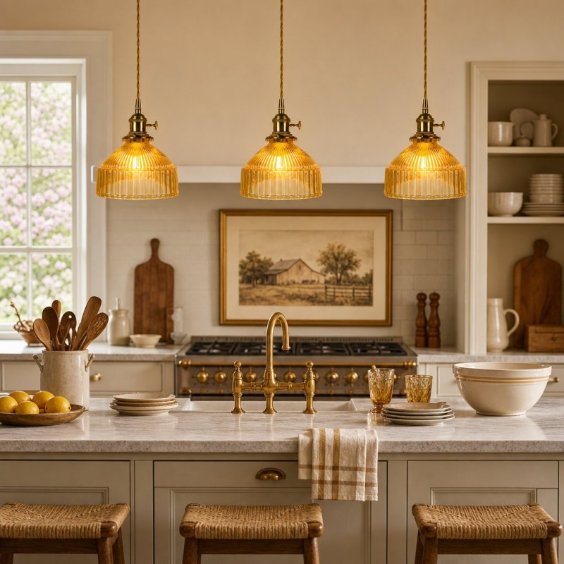 Zyrion Retro Ribbed Clear Glass Pendant Light