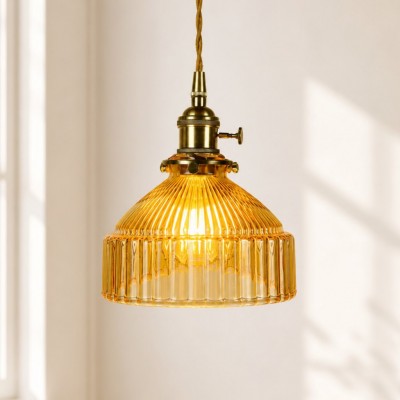 Zyrion Retro Ribbed Clear Glass Pendant Light