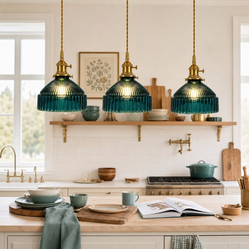 Zyrion Retro Ribbed Clear Glass Pendant Light