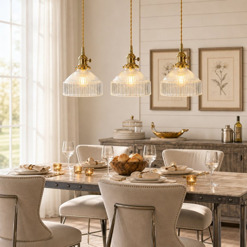 Zyrion Retro Ribbed Clear Glass Pendant Light