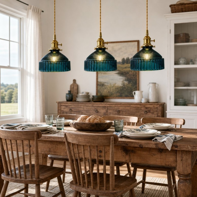 Zyrion Retro Ribbed Clear Glass Pendant Light