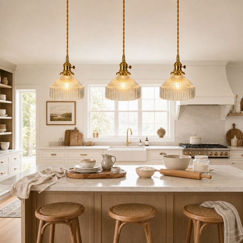 Zyrion Retro Ribbed Clear Glass Pendant Light
