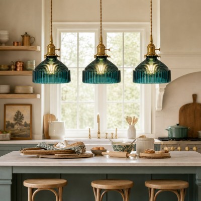 Zyrion Retro Ribbed Clear Glass Pendant Light