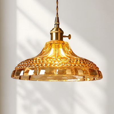 Olyx Amber Textured Glass Pot Lid Pendant Light