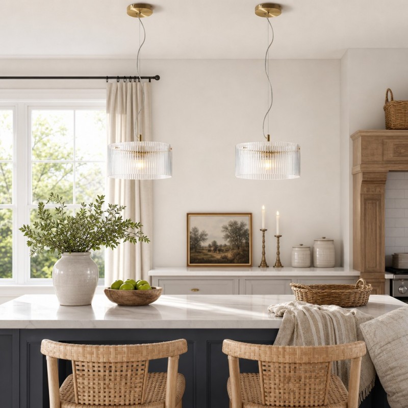 Erisen Farmhouse Ribbed Glass Pendant Light