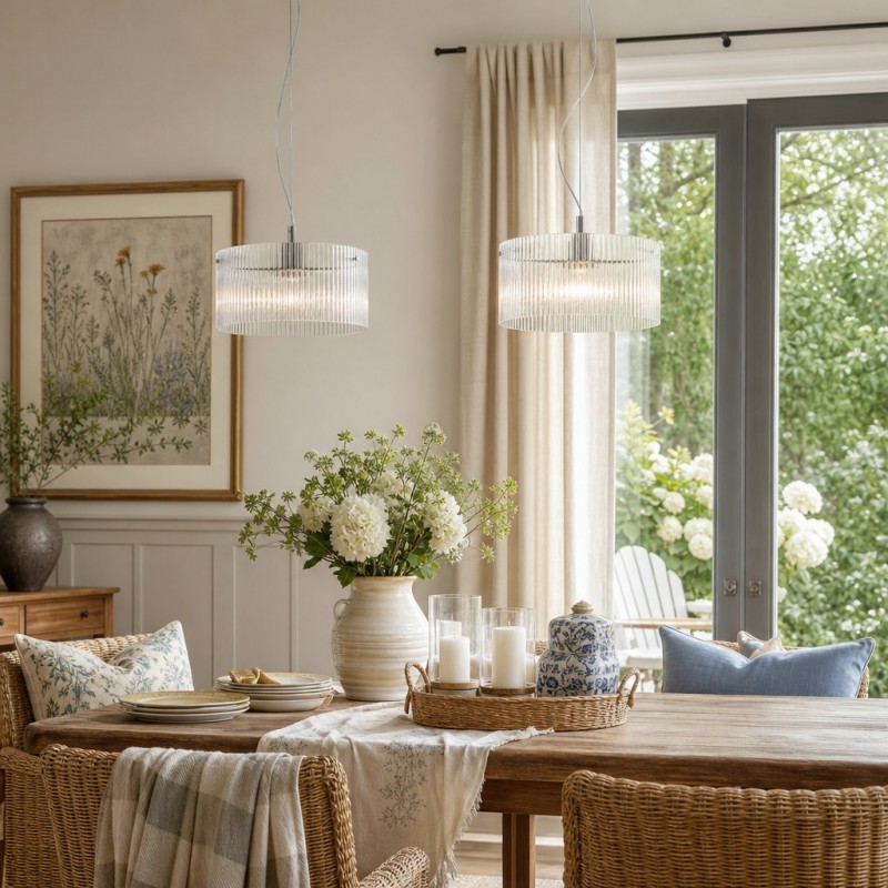 Erisen Farmhouse Ribbed Glass Pendant Light