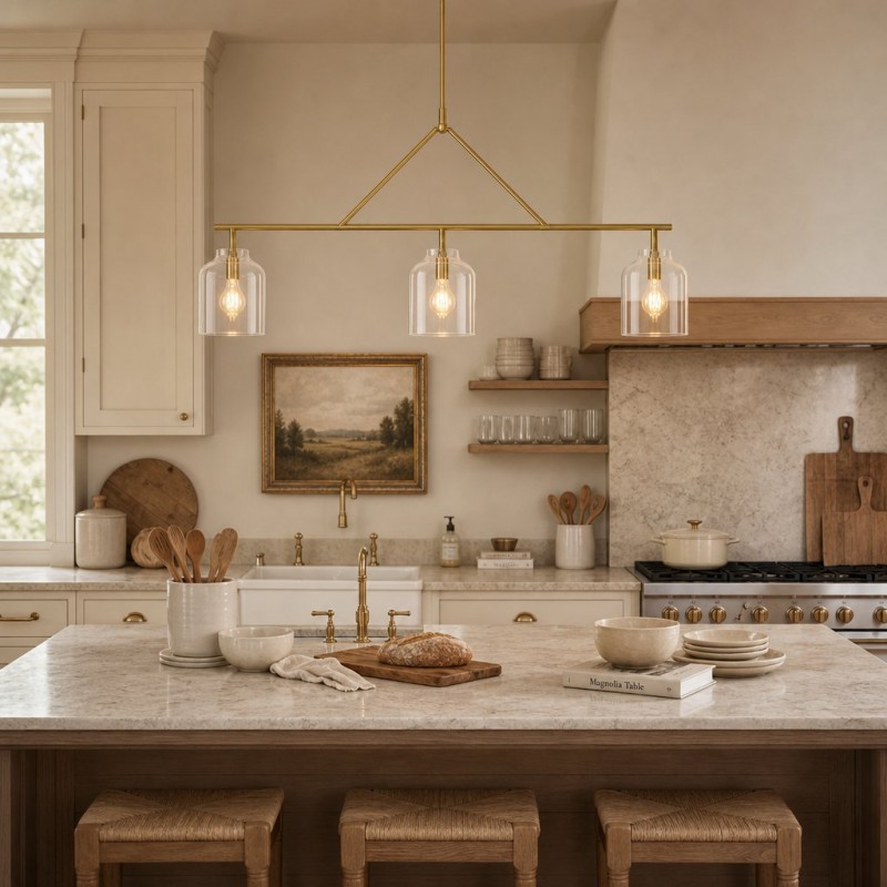 Drilon Elegant Brass Cylinder Shade 3-Light Chandelier