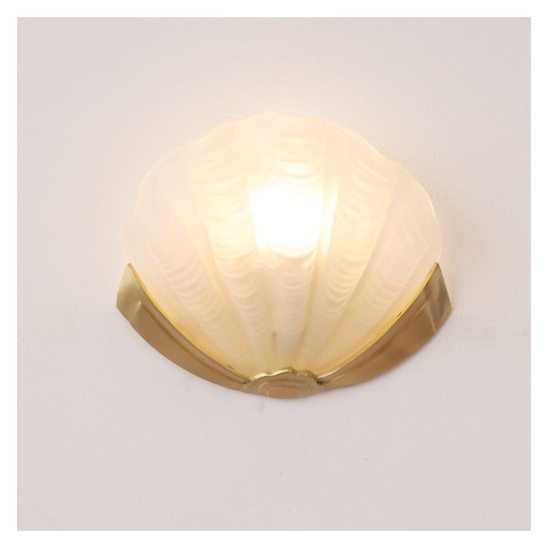 Keaton Modern Art Deco Brass Glass Seashell Wall Sconce