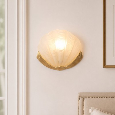 Keaton Modern Art Deco Brass Glass Seashell Wall Sconce