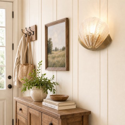Keaton Modern Art Deco Brass Glass Seashell Wall Sconce
