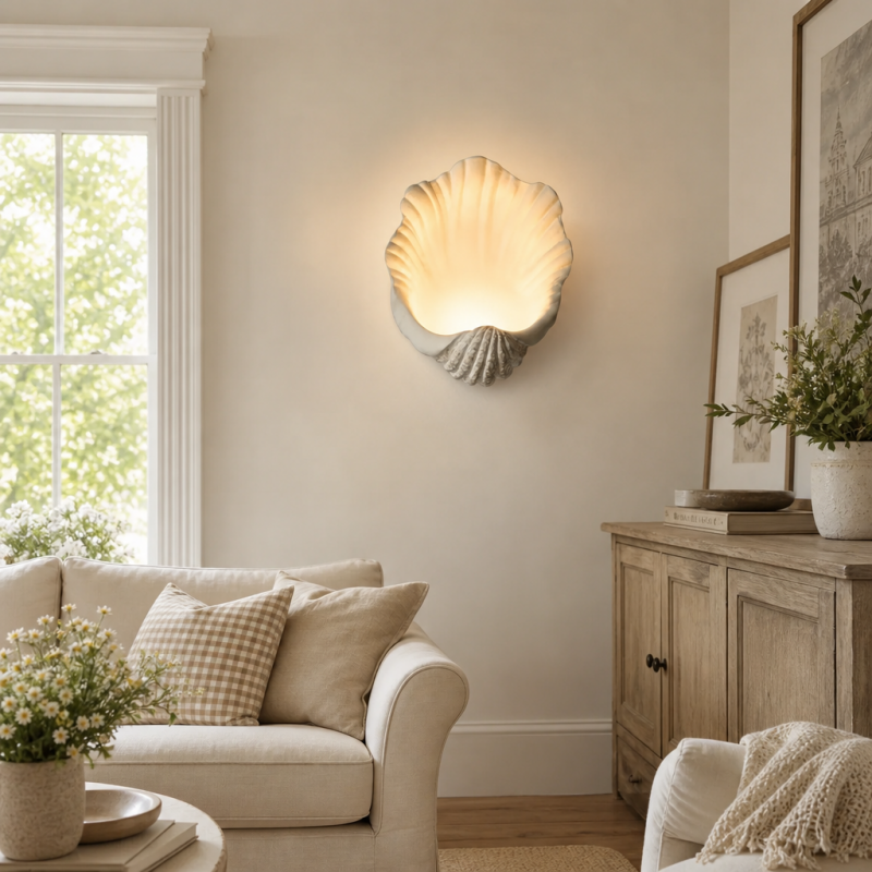 Kristian French Vintage Ceramic Cream Shell Wall Sconce