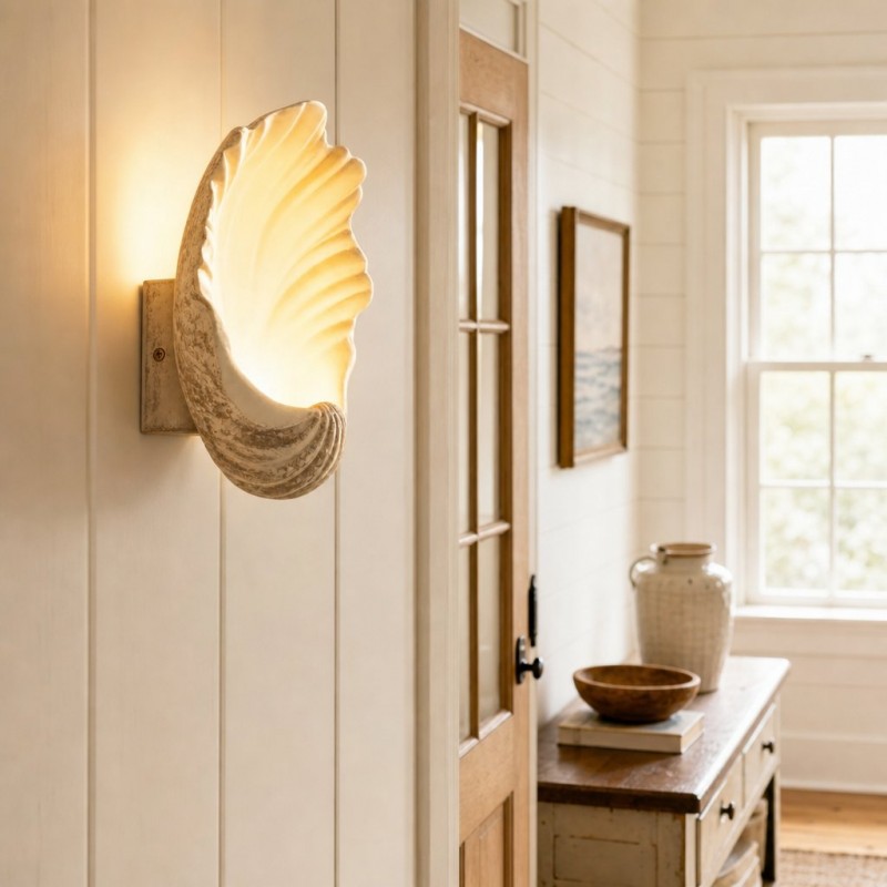 Kristian French Vintage Ceramic Cream Shell Wall Sconce