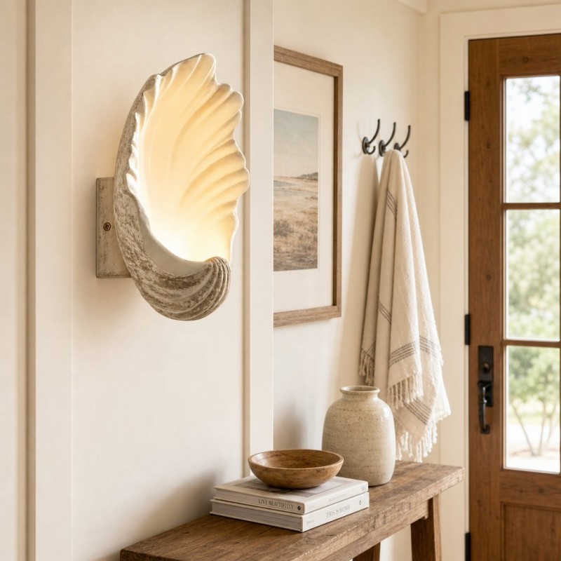 Kristian French Vintage Ceramic Cream Shell Wall Sconce