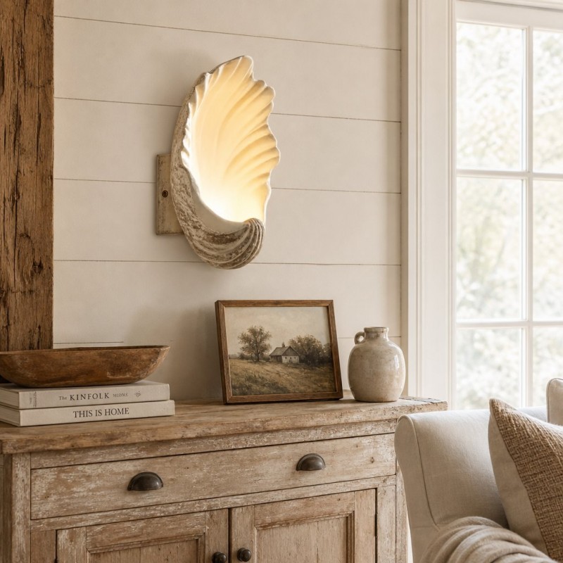 Kristian French Vintage Ceramic Cream Shell Wall Sconce