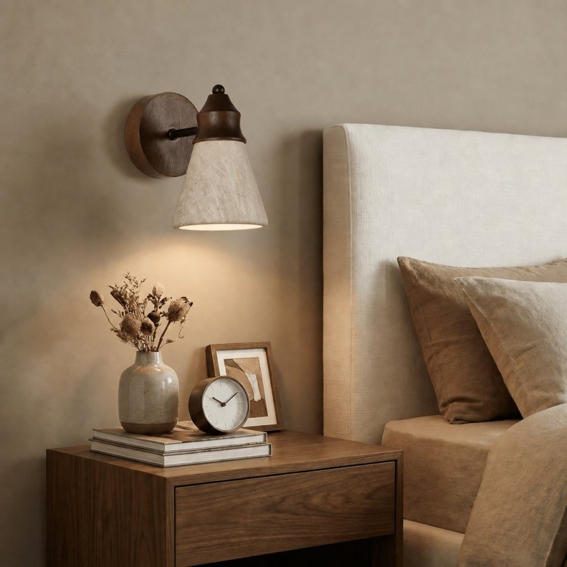 Jericho Wabi-Sabi Travertine Wood Tapered Wall Light