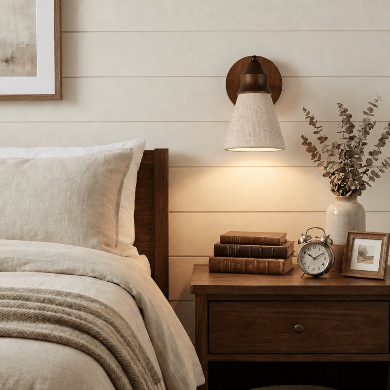 Jericho Wabi-Sabi Travertine Wood Tapered Wall Light