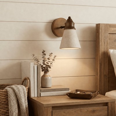 Jericho Wabi-Sabi Travertine Wood Tapered Wall Light