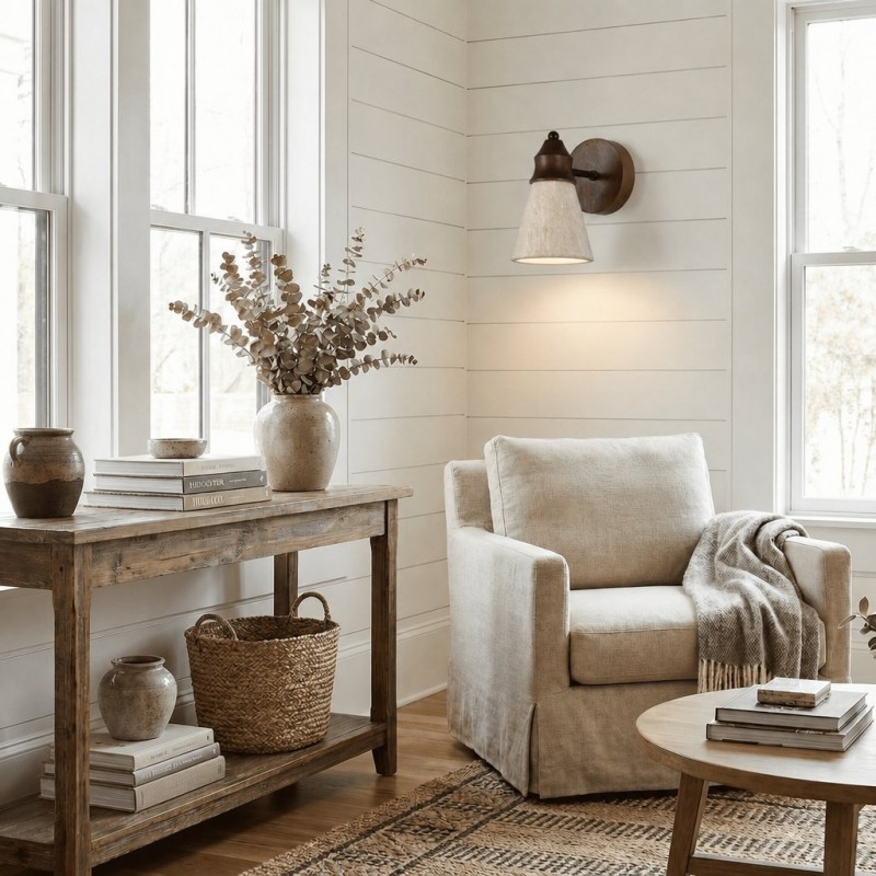 Jericho Wabi-Sabi Travertine Wood Tapered Wall Light