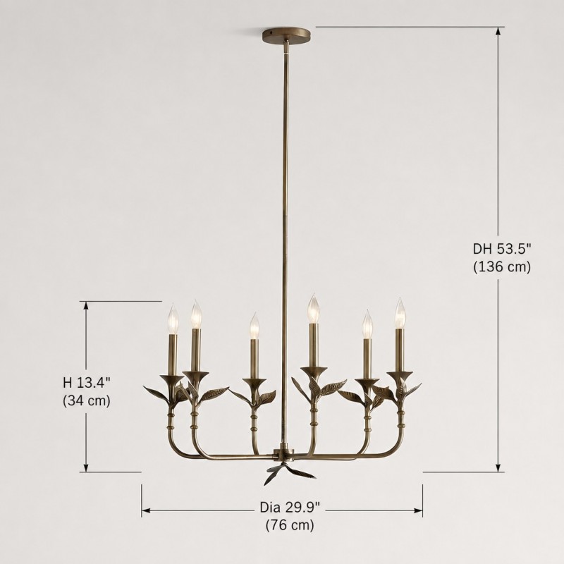 Jocelyn Retro Antique Brass Botanical Forged Iron Chandelier