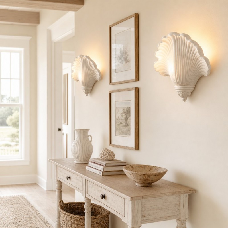 Brinley French Mid-century Resin Scallop Wall Sconce