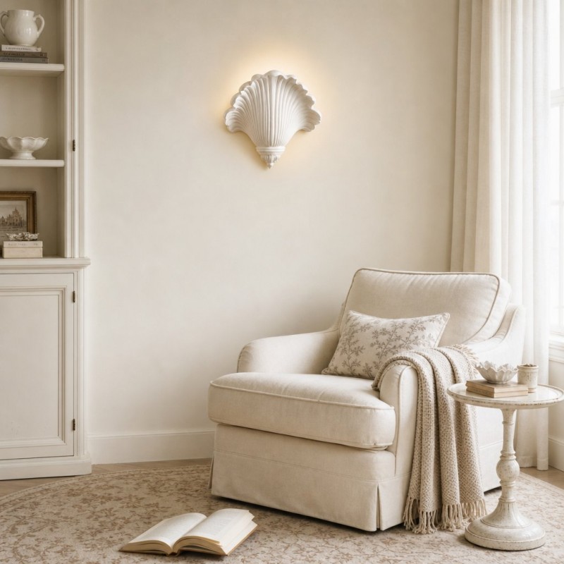 Brinley French Mid-century Resin Scallop Wall Sconce