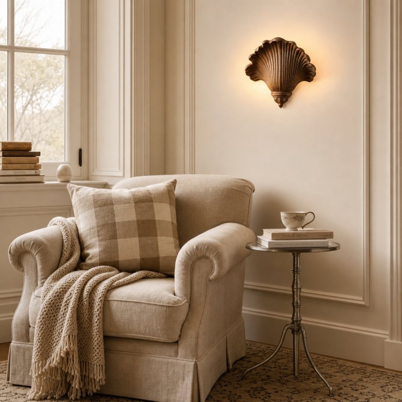 Brinley French Mid-century Resin Scallop Wall Sconce