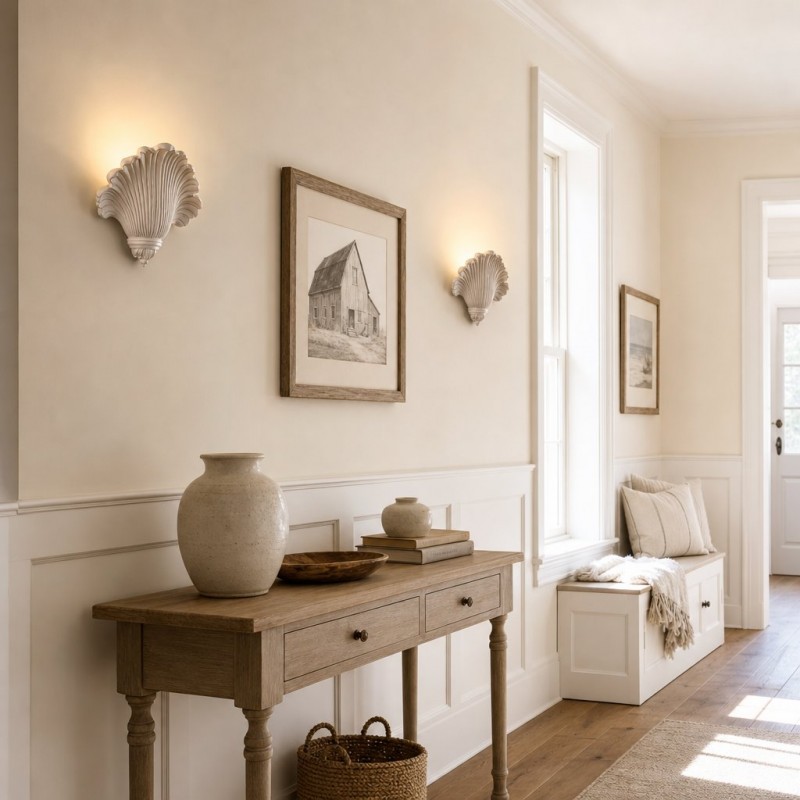 Brinley French Mid-century Resin Scallop Wall Sconce