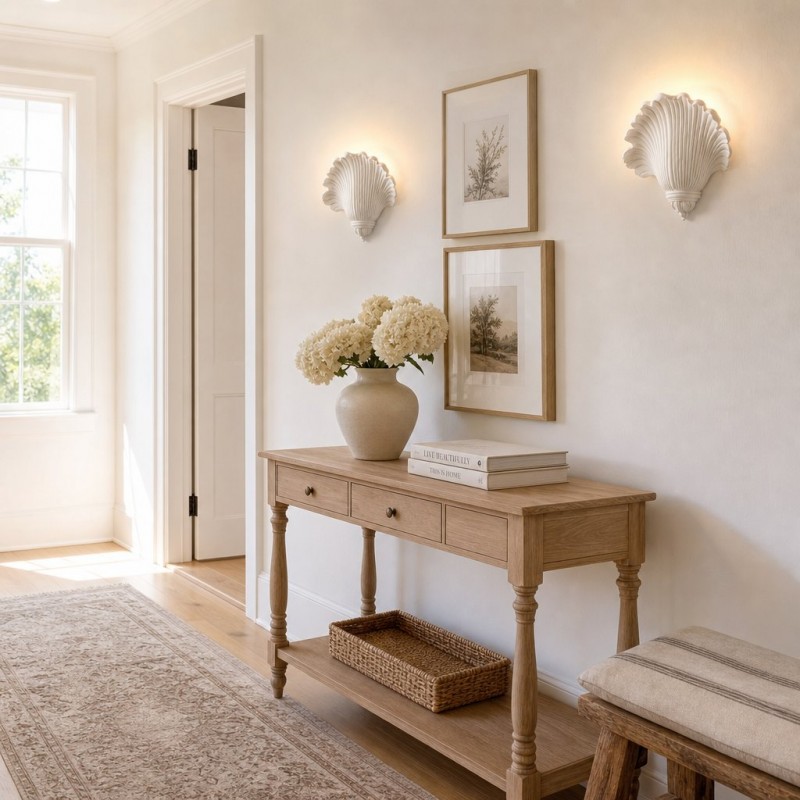 Brinley French Mid-century Resin Scallop Wall Sconce