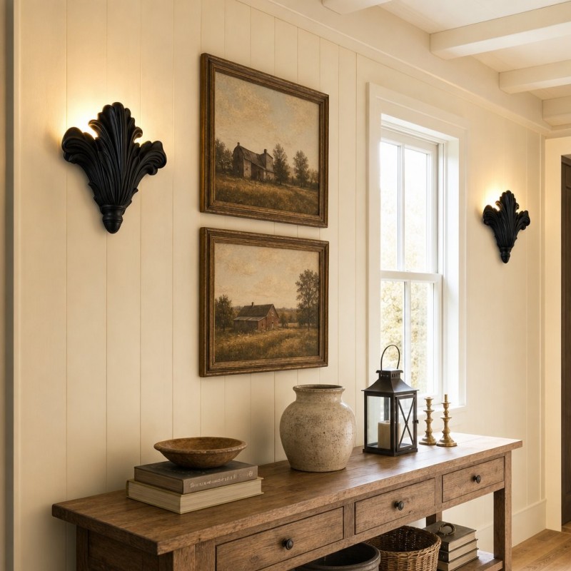 Brinley French Mid-century Resin Scallop Wall Sconce