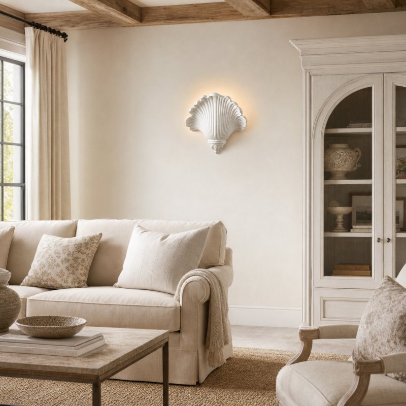 Brinley French Mid-century Resin Scallop Wall Sconce
