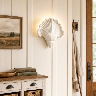 Brinley French Mid-century Resin Scallop Wall Sconce