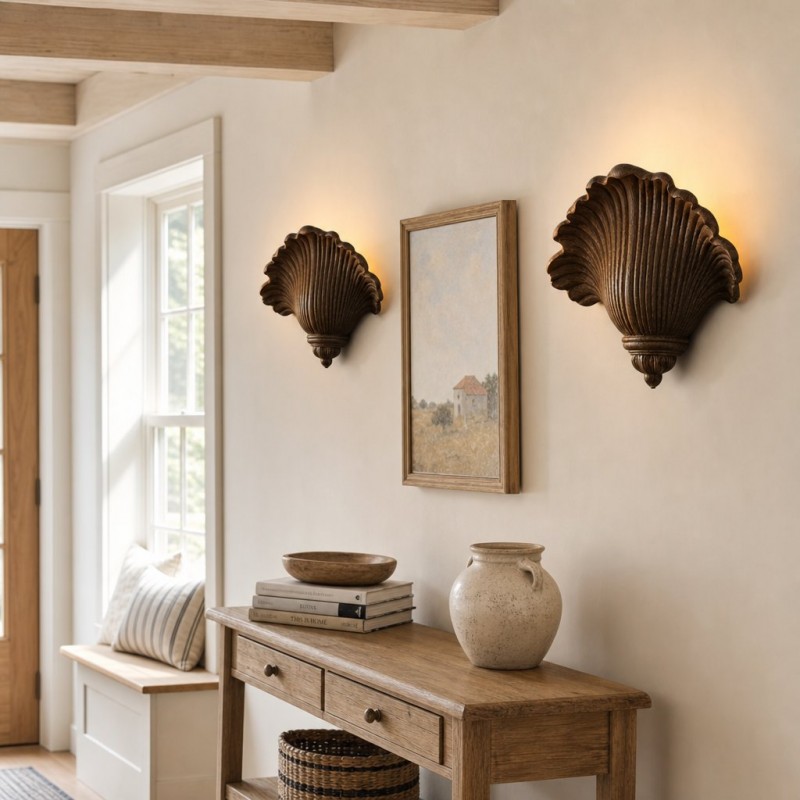 Brinley French Mid-century Resin Scallop Wall Sconce