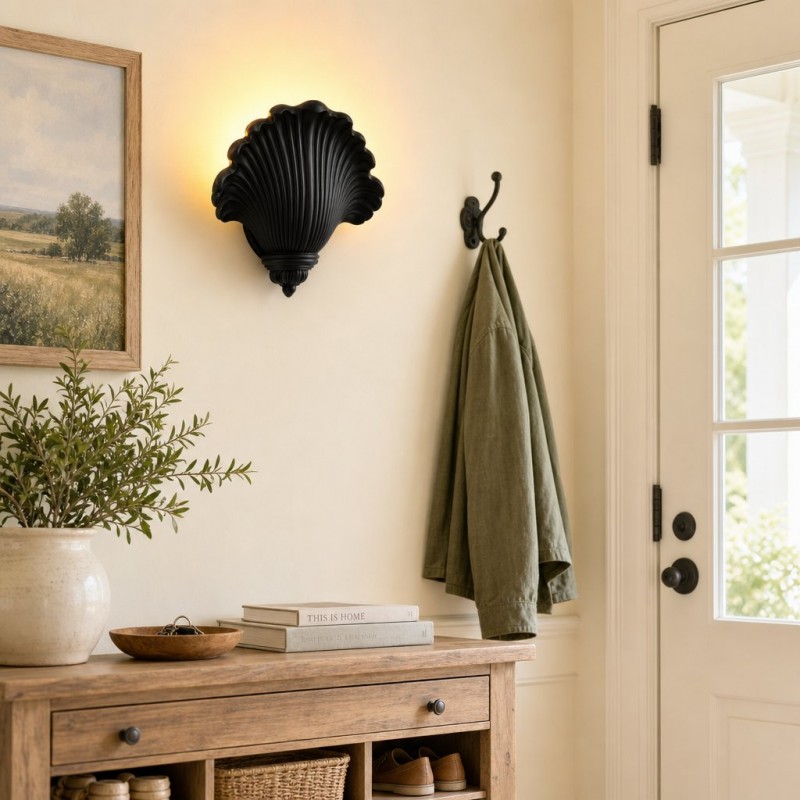 Brinley French Mid-century Resin Scallop Wall Sconce