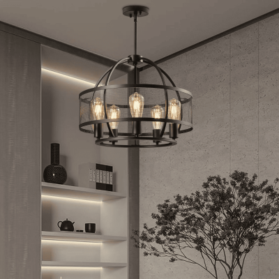 Iker Industrial Black 5-Light Metal Drum Chandelier